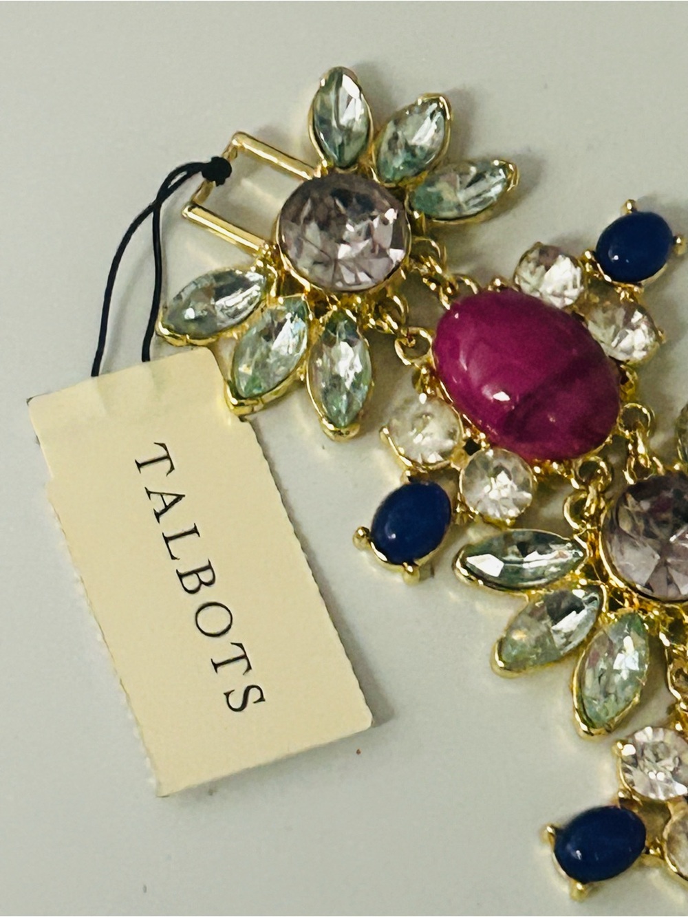 Talbots Gold-Tone Necklace with Fuchsia, Cobalt and Clear Gems